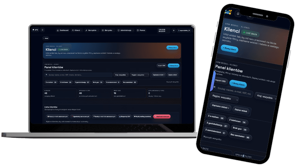 Podgląd Camillo CRM Pro na laptopie i telefonie